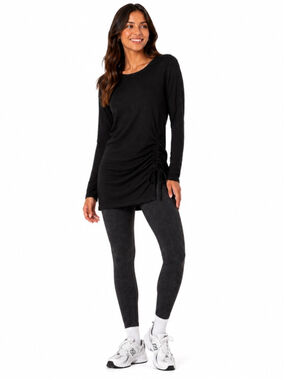 89th + Madison Black Long Sleeve Ruched Tee S NWT